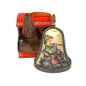 Vtg W. Germany Deichert Silkprint Gold Tassel Blue Velvet Musical Bell Ornament